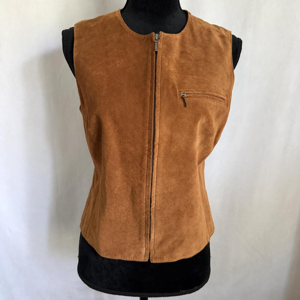 My Weekend Clothes Vest Womens M Suede Leather Wool Blend Back Zip Front Western